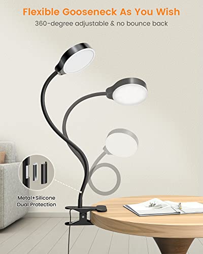 Black Glocusent 5W Clip-On Reading Light with 3 Color Modes & 5 Brightness Levels for Bed