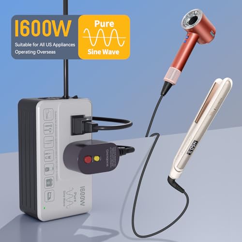 HYTED Black 1600W Travel Voltage Converter 220V to 110V for US Appliances