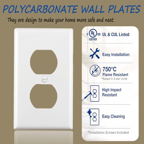 Snnalosses Outlet Covers Wall Plates - Duplex Outlet Wall Plate, 1-Gang, Unbreakable Polycarbonate, UL Listed, 2-Pack
