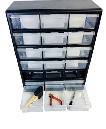 Homak 18-Drawer Parts Organizer (Wall Mountable) - Black with Clear Drawers, HA01018001