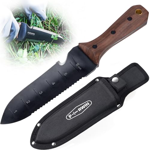 PERWIN Hori Hori Garden Knife 7-Inch Stainless Steel Full-Tang with Sheath