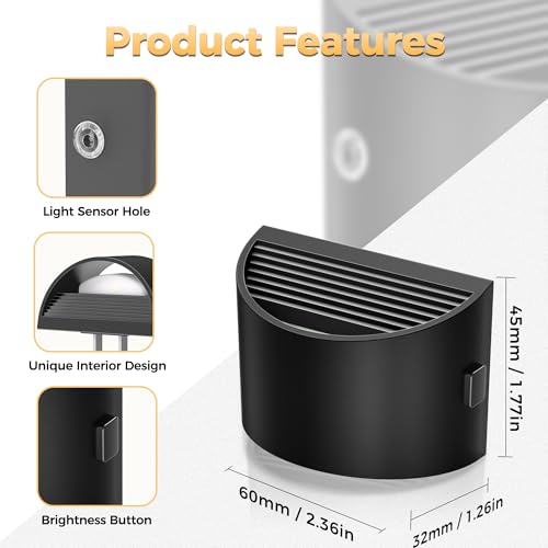 DORESshop Night Light Wall Plug, Adjustable 3000K Warm White, Black - 2 Pack