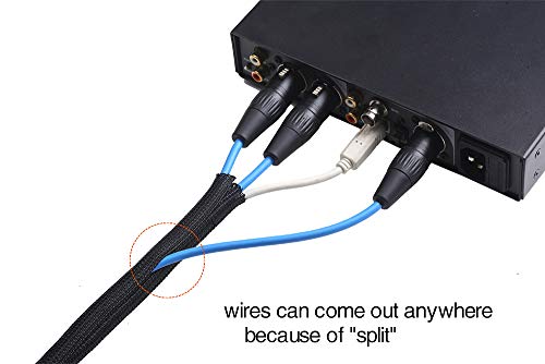 10ft Black Split Cable Sleeve Wire Loom Tubing 1/2 Inch Cord Protector for USB Power Audio Video