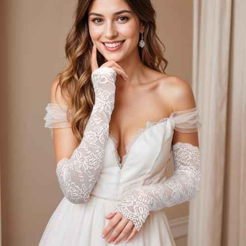 UV Protection Lace Arm Sleeves, 3pcs Long Laces Solid Gloves Fingerless, Women Sexy Lace Floral Sleeve Arms, Summer Cooling Laces Arm Mesh Sleeves for Driving Wedding Prom Dress Outdoor