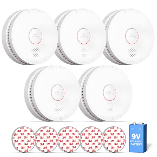 SITERWELL 10-Year Life Fire Alarm Smoke Detector - 5 Pack, White