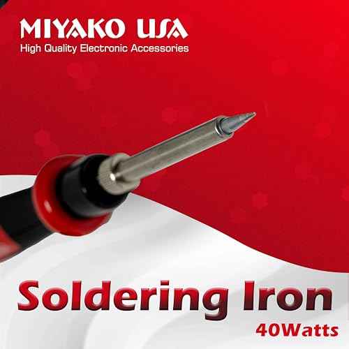 MIYAKO 40 Watts Soldering Iron Pencil Style Solder With Premium High Performance Ceramic Heater for Quick Heat Up, Long Life Replaceable Tip and Plastic Handle with Rubber for Comfort (74B440)