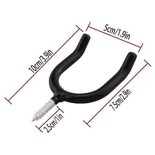 4PCS Screw In U shaped Hook Heavy Duty Wall Mounted Practical Hanging Hook for Garden Tools Shovels Rakes Rack Black