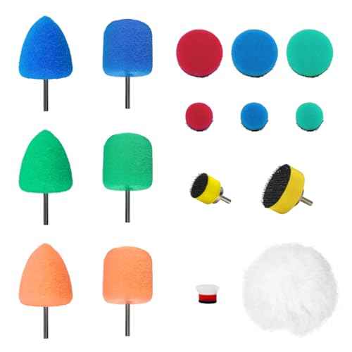 16PCS Mini Buffing Polishing Pads, Car Detail Sponge Buffing Mini Polisher Wool Pads for Rotary Tools, Auto Waxing Detailing Kit for Cordless Electric Drill Wheel Hub Cleaning