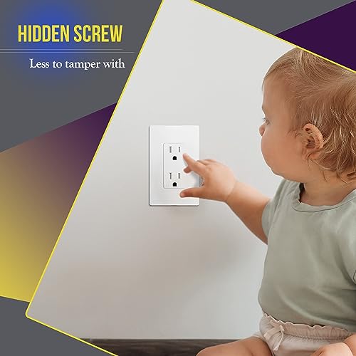 ENERLITES 1-Gang White Screwless Decorator Wall Plate Outlet Cover - 10 Pack, Standard Size