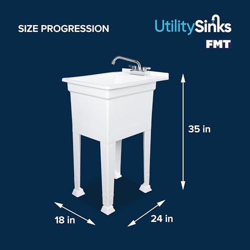 White Portable Utility Sink 18x24 Inches with Quick Connect Drain Kit