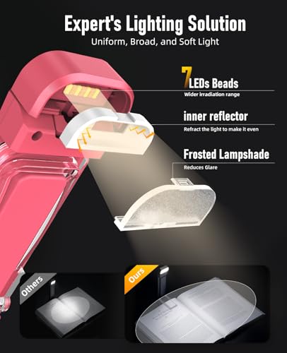 Pink Rechargeable Bed Book Light with Touch Control & Dimming - HIONXMGA