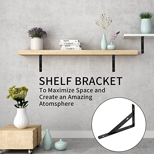 8 Pack Heavy Duty Wall Mount L Brackets Black 3.7"x6" - Strong Metal Floating Shelf Supports