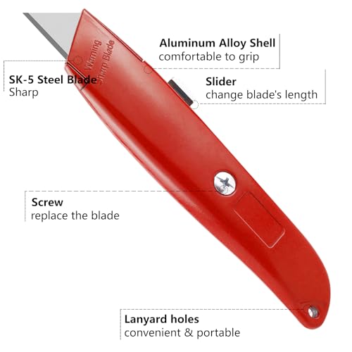 DIYSELF 2 Pack Retractable Utility Knife Box Cutter for PVC & General Use - Red