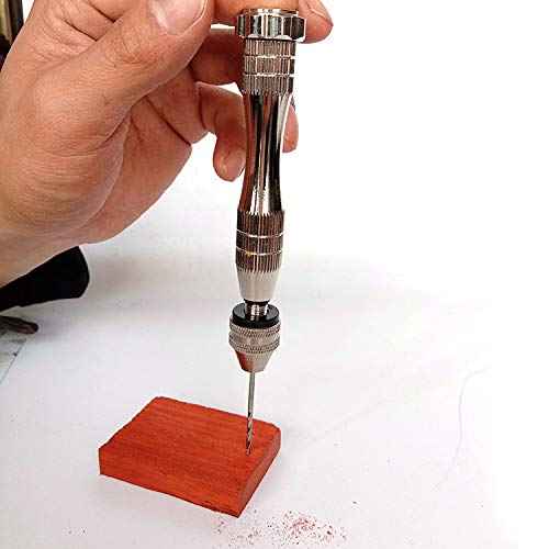 KINGFOREST Precision Pin Vise Hand Drill - Steel Manual Tool with 20-Piece Micro Bits (0.8-3mm) for Resin Casting Molds, Woodworking, Jewelry Making, Model Kits & Miniature Crafting (Silver)