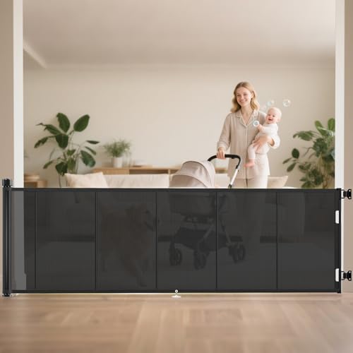 Miumoon 120 Inch Black Reinforced Retractable Baby Gate, 42" Tall