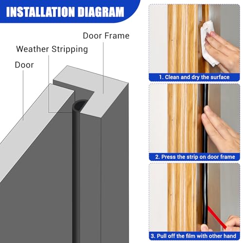 Protalwell 20Ft Black Silicone Weather Stripping Door Seal 3/8" W x 1/4" T S