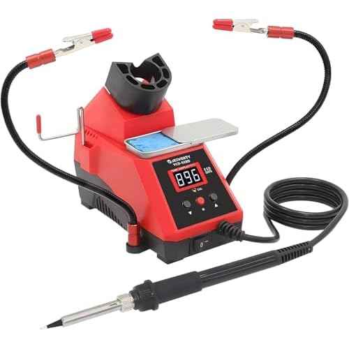 60W Digital Display Soldering Iron Station with 2 Helping Hands, ¡ÆC/¨¬F Conversion, Auto Sleep & Calibration Support