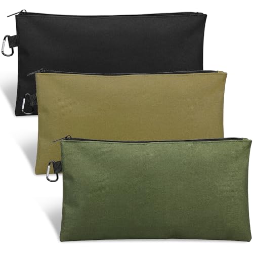 3 Pack Tool Bags Zipper Pouch - Heavy-Duty Waterproof Storage Organizer - Tan, Navy, Green