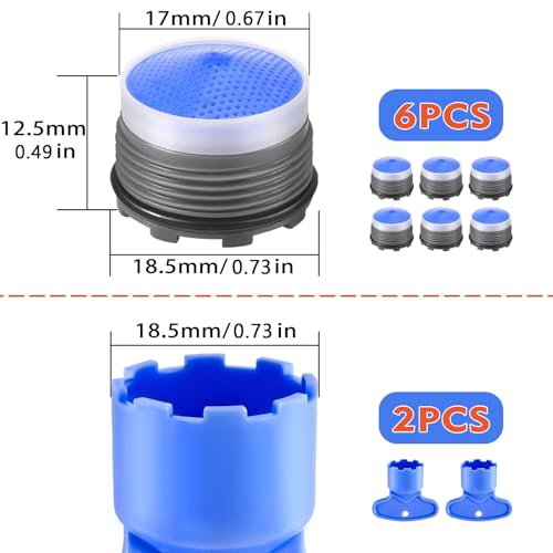 WeeVeni M18.5 Faucet Aerator Replacement Pack 6pcs for Kitchen & Bathroom Sink Flow Restrictor with Key Tool
