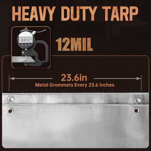 Heavy Duty Waterproof Tarp 20x20 ft UV & Tear Resistant with Grommets - Silver & Brown, 12 Mil Thick, Outdoor Cover for Pool, Roof, Tent, Firewood