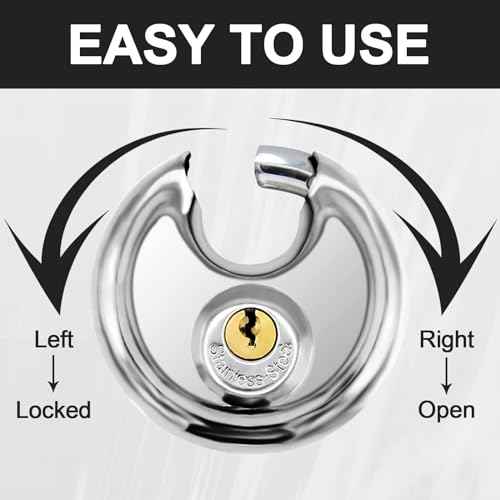 Vervida¢ç Keyed Padlock Stainless Steel Disc Lock with 3 Keys, 3/8 Inch Shackle 70mm, Heavy Duty Lock Outdoor Waterproof Storage Lock for Warehouse, Garage, Storage Locker, and Outdoors (1 Pack)