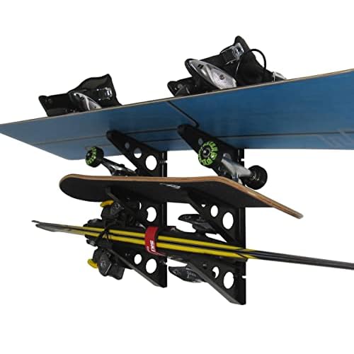 StoreYourBoard Ski Wall Rack ? Horizontal Ski Rack Wall Mount, Holds 3 Pairs of Skis and Poles, Ski and Snowboard Wall Rack for Garage or Home, Holds Up to 40 lbs