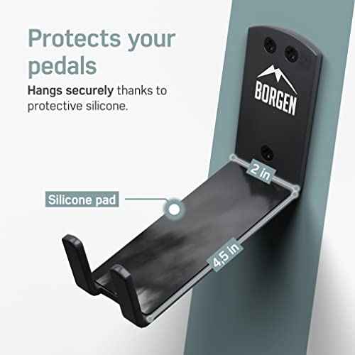 Borgen Bike Wall Mount Pedal Hook for E-Bikes, MTB & Road - Bicycle Wall Mount with Support Brackets and Wall Protection Pads, Suitable as Bike Rack Garage Bike Storage Shed and Bicycle Storage Indoor