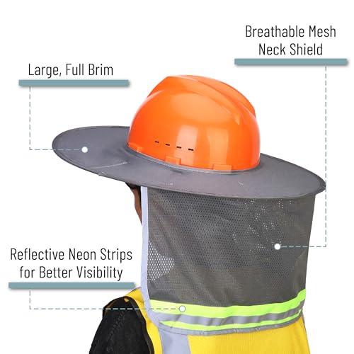 UNCO- Hard Hat Sun Shield, 4 Pack, Gray, Full & Standard Brim Mesh Sunshade High Visibility Reflective, Hard Hat Accessories