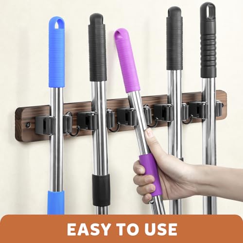 IMILLET Rustic Wall-Mount Broom Holder Brown 17in Organizer for Laundry Room