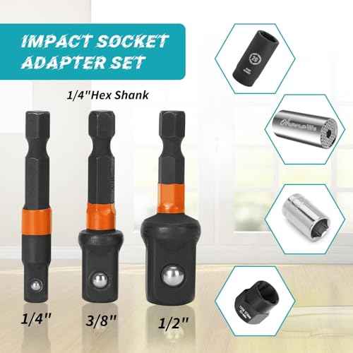10 Pcs Impact Driver Bit Adapter Set,5 PCS Strong Magnetic Screwdriver Bit Holder 2.4 Inch Extension + 6Inch Magnetic Screwdriver Bit Holder Extension + 3Pcs Socket Adapter Set With Tough Case