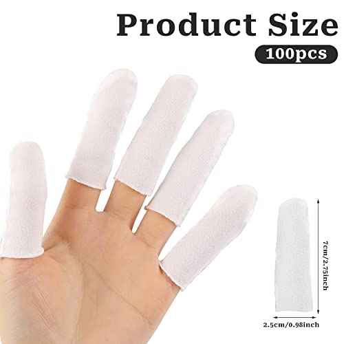 100 Pieces Cotton Finger Cots,Cloth Finger Cots Finger Toe Sleeves Fingertips Protective Cover Thumb Protector Comfortable and Breathable, Absorb Sweat (White)