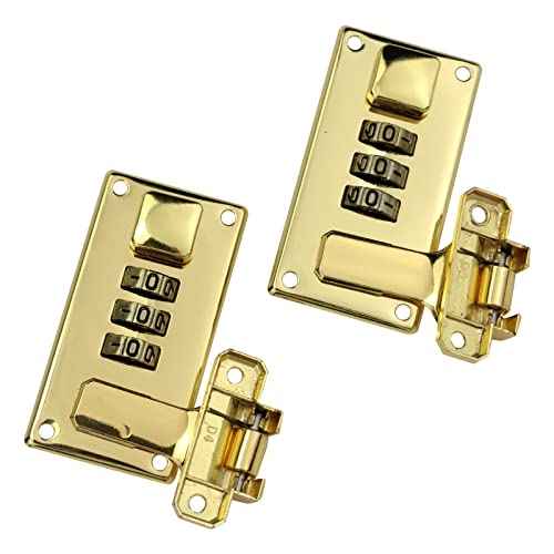 2pcs Luggage Combination Lock, Toolbox Hasp with Combination Lock, 3 Digit Password Lock (Gold)
