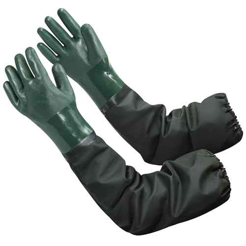 27" Full Arm Pond Gloves, Reusable Long Heavy Duty Gloves with Cotton Lining, Waterproof Latex Chemical Resistant Protective Glove for Resist Strong Acid, Alkali, Oil