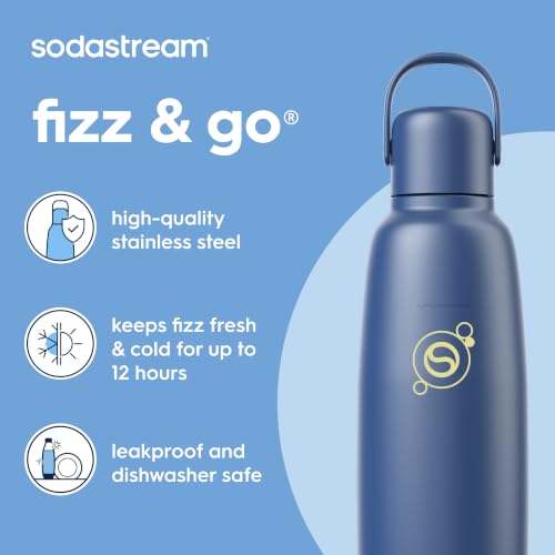 Sodastream Fizz & Go Cool 0.9L Insulated Stainless Bottle Storm Blue – Fits TERRA/ART/ENSO
