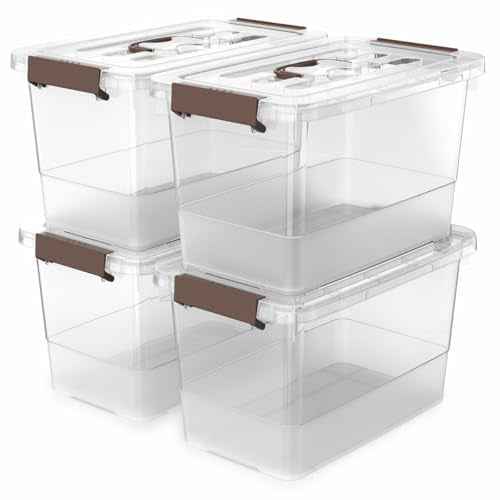 4 Pack-Plastic Storage Bins with Lids and Handle, Clear Plastic Latching Box for Storage, Stackable Storage Containers for Organizing, Multi-Purpose, 7 Quart