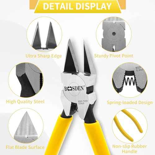 BOOSDEN Small Wire Cutters 2 Pack, 6 inch Wire Cutting Pliers, Dikes Spring Loaded Side Cutters, Flush Cut Pliers, Precision Wire Cutters for Crafting/Artificial Flowers/Jewelry Making