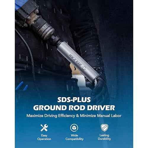 ZELCAN SDS Plus Ground Rod Driver, Heavy Duty Ground Rod Bit Driver for 5/8 Inch & 3/4 Inch Grounding Rods, Compatible with Bosch Dewalt Milwaukee Hilti and All SDS-Plus Rotary Hammer Drills