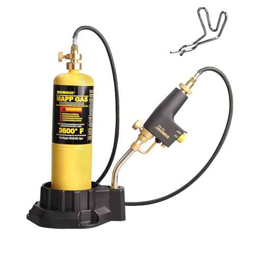 DOMINOX Propane Torch Head with 5FT Hose, Base and Cylinder Clip, Torch Head Trigger Start Gas Torch for Propane and Mapp, MAPP Gas Torch Kit for Soldering, Welding, Cooking (Not Included Gas Tank)
