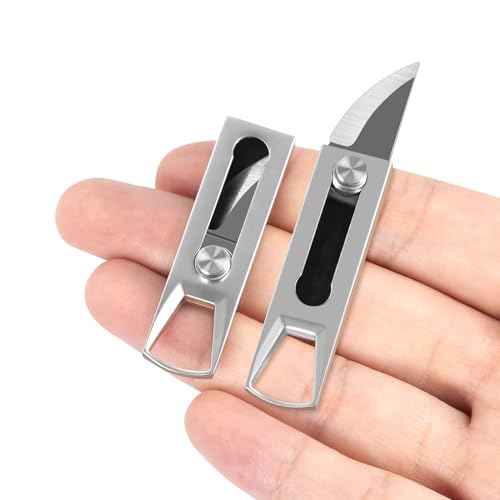 Small Keychain Knife, 2pcs Mini Keychain Box Cutter, Tiny Pocket Knives with Stainless Steel Blade, EDC Package Opener Safety Lock, Little Cutting Tool for Open Box, Cool Gadgets for Women Men