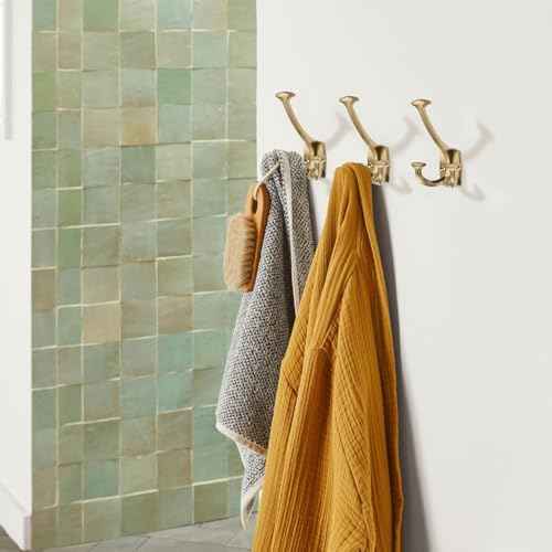 Large Wall Double-Sided Hook 5 Pack Champagne Brozne Hook Decorative Heavy Duty Solid Large Coat Hooks for Towel Hanging Coats Robe Towel Bags Door Back 2 Prong Hooks
