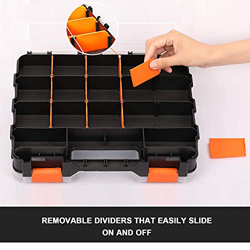 Mayouko 34-Compartment Double-Side Tool Organizer with Removable Dividers – Black/Orange, 12.6" L x 10.6" W x 3.2" H