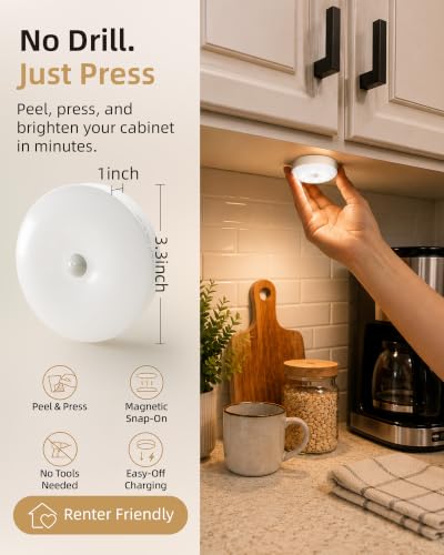 EZVALO 6-Pack White RGB Under Cabinet Puck Lights with Remote & Motion Sensor