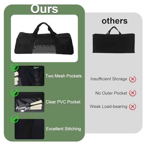 22" Upgraded Grill Tools Storage Bag, BBQ Utensil Holder with Pockets, Carry Bag for Outdoor Camping & Hiking BBQ, Gift for Men