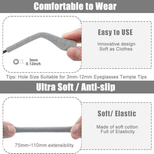 4 Pairs Extended Eye Glasses Ear Grippers, Upgrade Soft Knitting Cotton Arm Cushion for Glasses Behind Ear, Anti Slip Eye Glass Ear Grips, Non Slip Ear Pads, Eyeglasses Temple Tips for Pain Multicolor