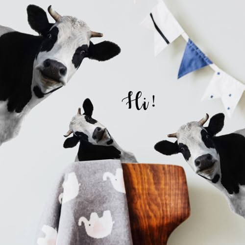 3D Funny Cow Wall Stickers & Murals Removable Cow Head Wall Decals Peel and Stick Vinyl Farm Animal Classroom Window Decor for Kitchen Kids Room Playroom Car Door Home Wallpaper