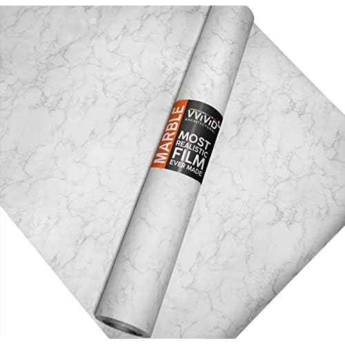 VViViD Matte Carrara White Marble Natural Texture Architectural Vinyl Sheet Film Roll (16 Inch x 6.5ft Roll)