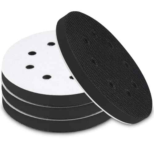 4 Pack 5 Inch 8 Holes Foam Sanding Pads, Soft Density Interface Pad, Hook and Loop Sponge Cushion Buffer Backing Pad for Orbital Sander