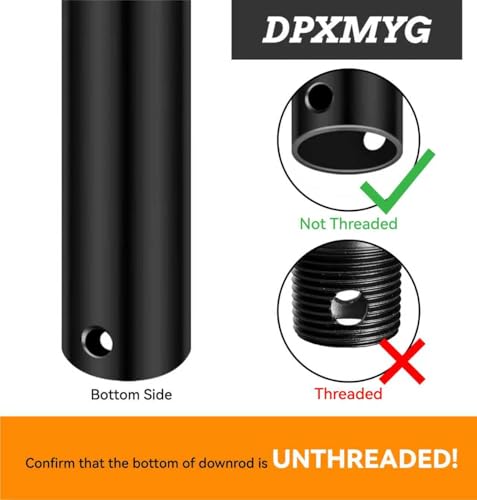 DPXMYG 36 Inch Black Ceiling Fan Downrod - Threadless Extension, 1" Diameter