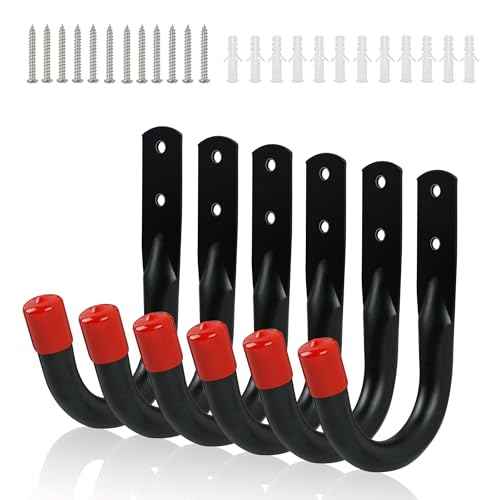 Heavy Duty Garage Wall Hooks for Hanging, 6Pcs Storage Hooks, 3.8inch Hanging Hook for Garage Storage and Organization,Wall Mount Utility J Hook with Wall Anchors and Screws (6, 3.8inch)