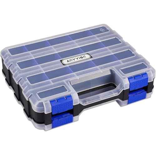 Anyyion Small Parts Organizer, 34-Compartments Double Side parts organizer with Removable Dividers for Hardware, Screws, Bolts, Nails, Beads, Jewelry. (1, Blue)